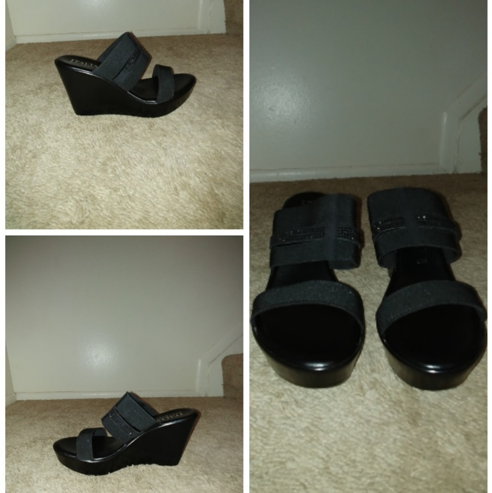 Black sandal heel wedges